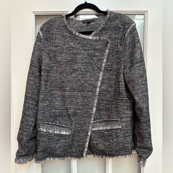 Banana Republic Grey Black Tweed Wool Snap Front Blazer Jacket Size XL - Picture 12 of 16